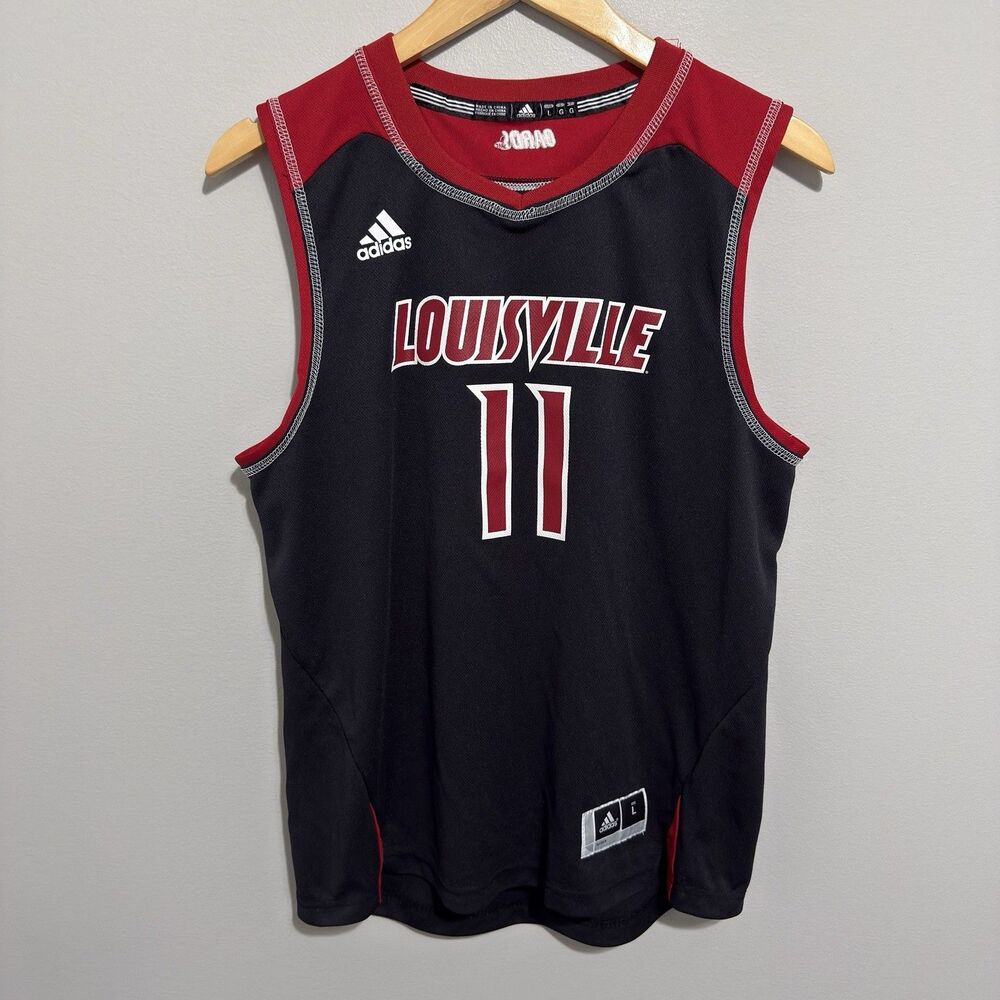 Louisville Cardinals #11 NCAA Basketball Adidas Red Black Jersey Youth Large